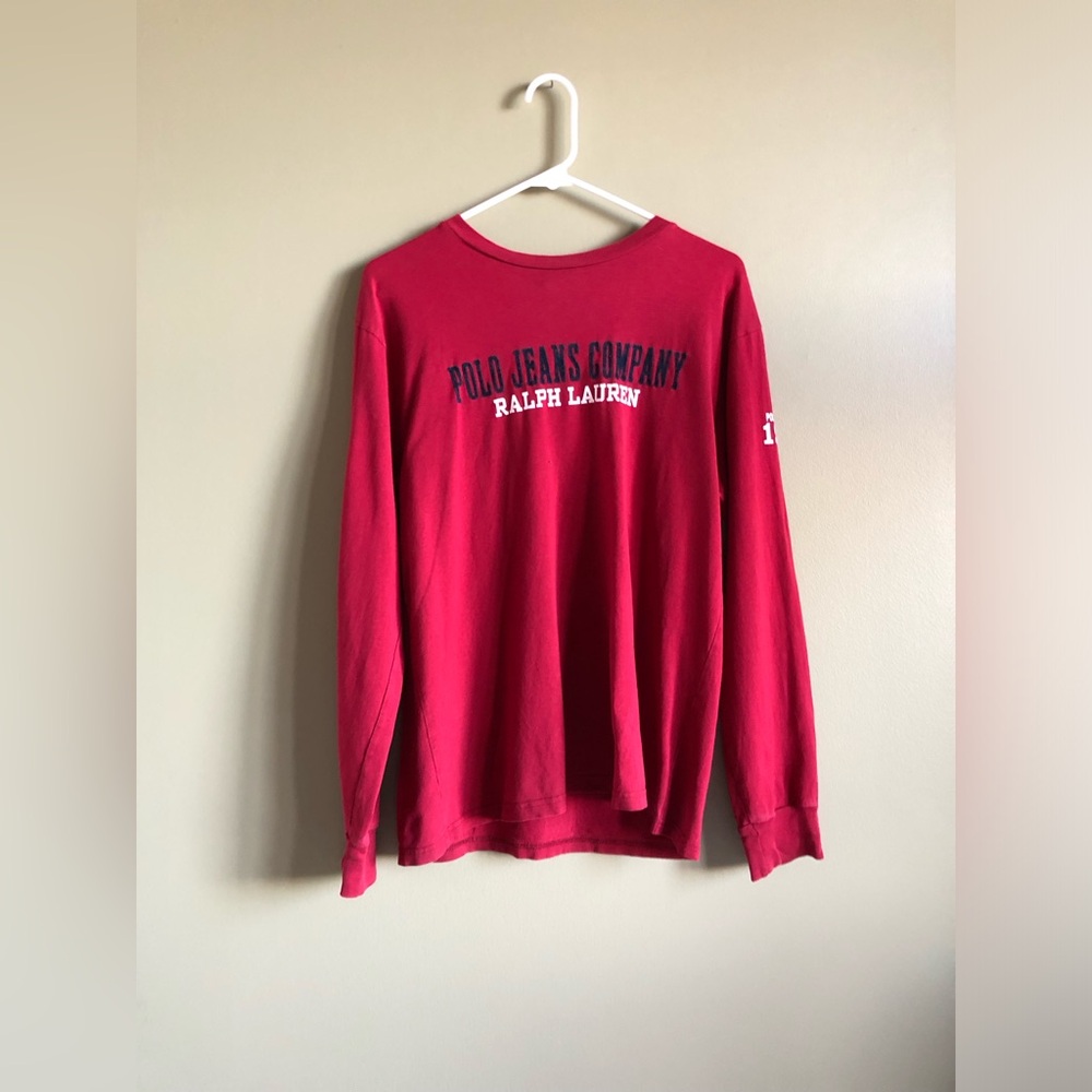 Ralph Lauren Polo Jeans Company Vintage Boys Red Long-Sleeve Crew Tee Size Large